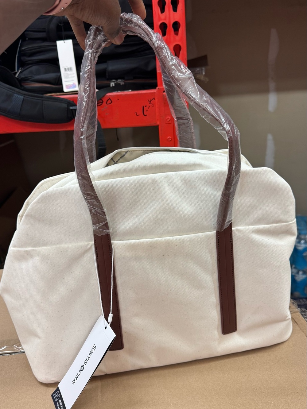 Samsonite Cream Canvas Tote with Brown Handles